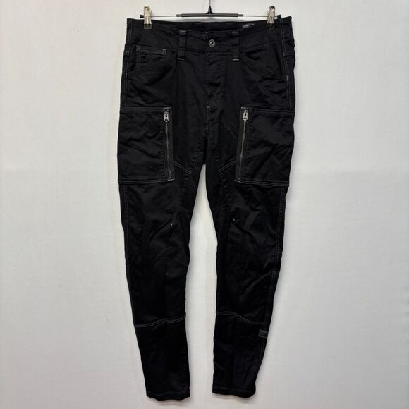 G-Star Raw Men Zip Pocket 3D Skinny Cargo Jeans Size 32x31 Black Denim D039 -6 - Picture 1 of 16